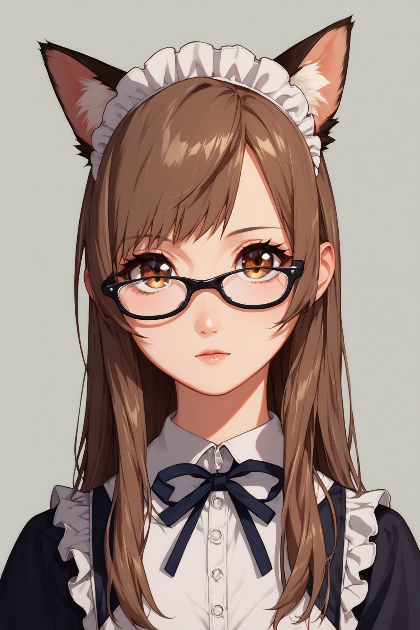 29371-1045526930-Monaka Noguchi,1girl,solo,thighhighs,glasses,animal ears,maid,long hair,tail,brown hair,brown eyes,upper body,score_9,score_8_up.png
